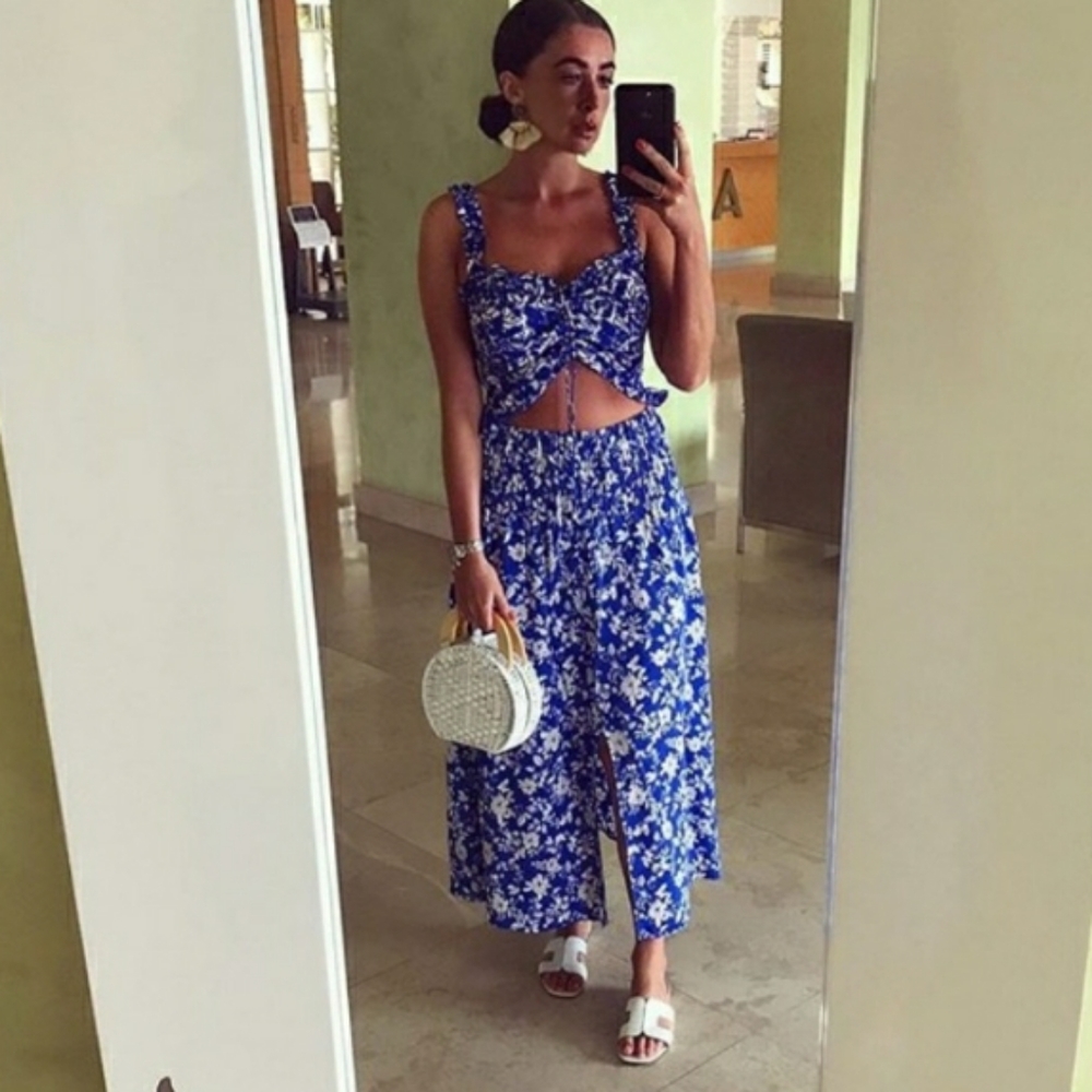 Zara Blue and White Floral Cutout Dress